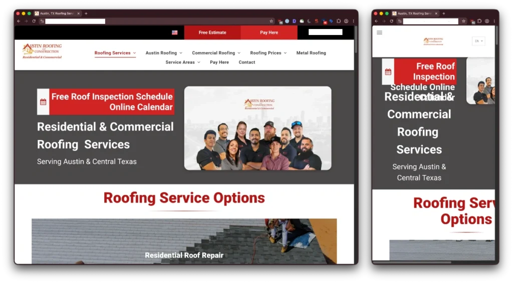 side by side screenshots of a website that breaks when scaled to a mobile breakpoint