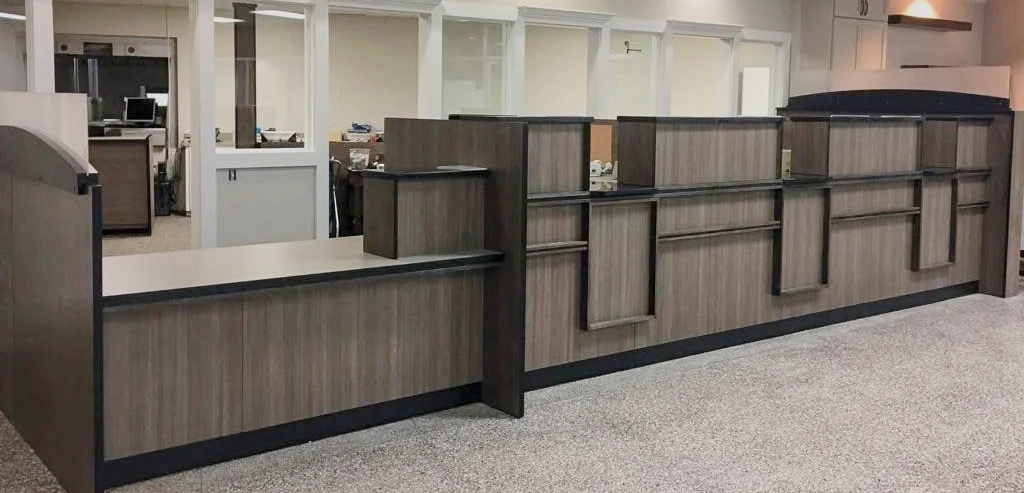 A newly installed bank teller line by Modular Furniture Group